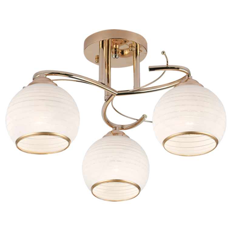 Ceiling Fitting with Gold and white Patterned Glass CFBS195/3