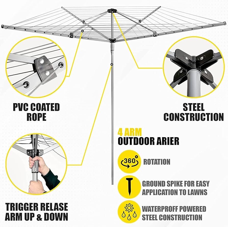 CASA Rotary Clothes Dryer Wash Line - 40m Space | 4 Arm | Height Adjustable