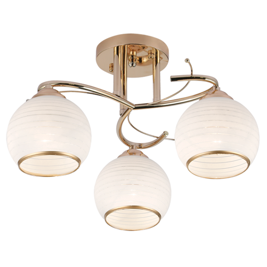 Ceiling Fitting with Gold and white Patterned Glass CFBS195/3