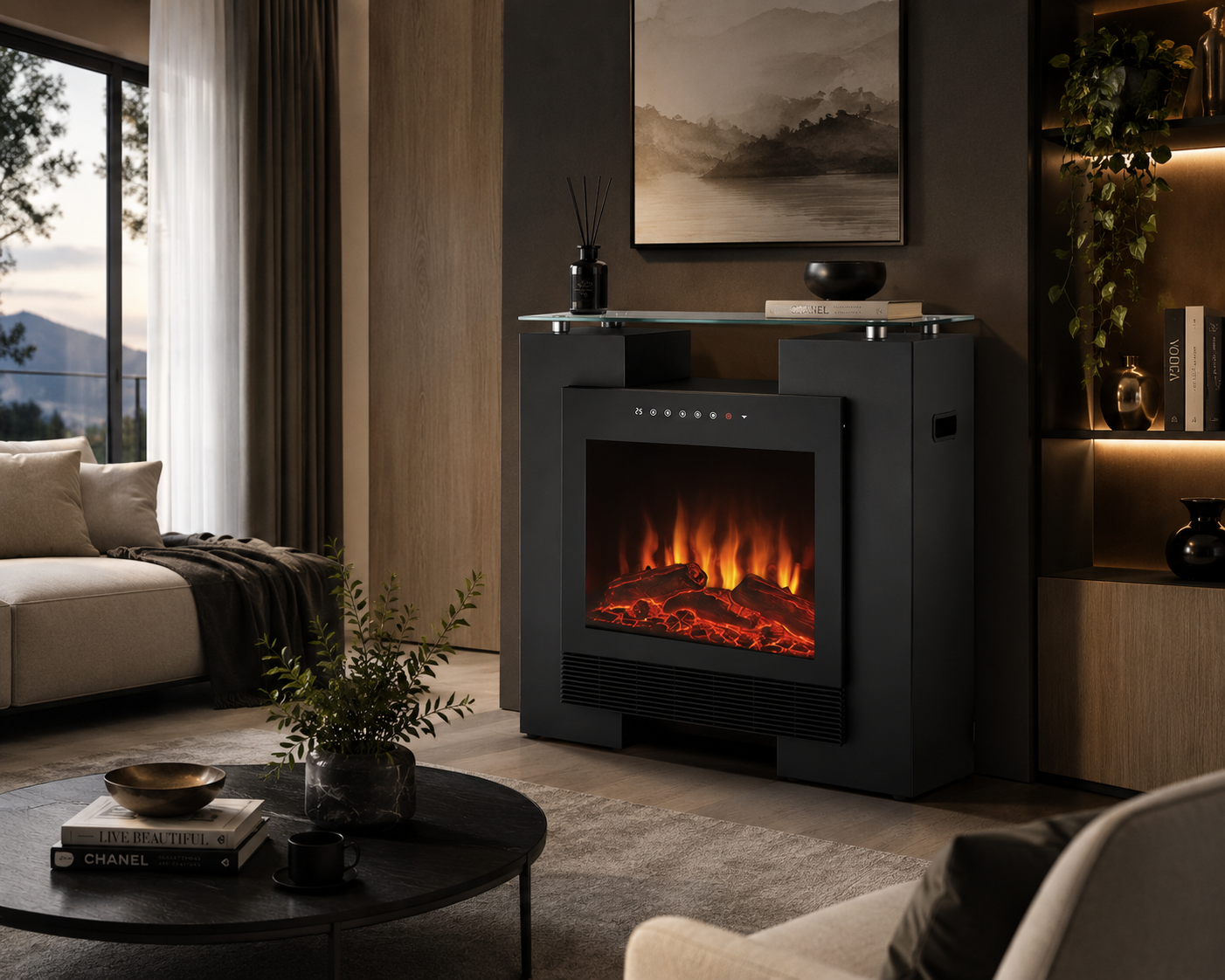 Delux Freestand Electric Fireplace with shelve 1800W