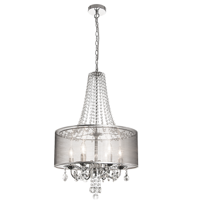 Polished Chrome Pendant with Crystals and Transparent Silver Shade PENBS549