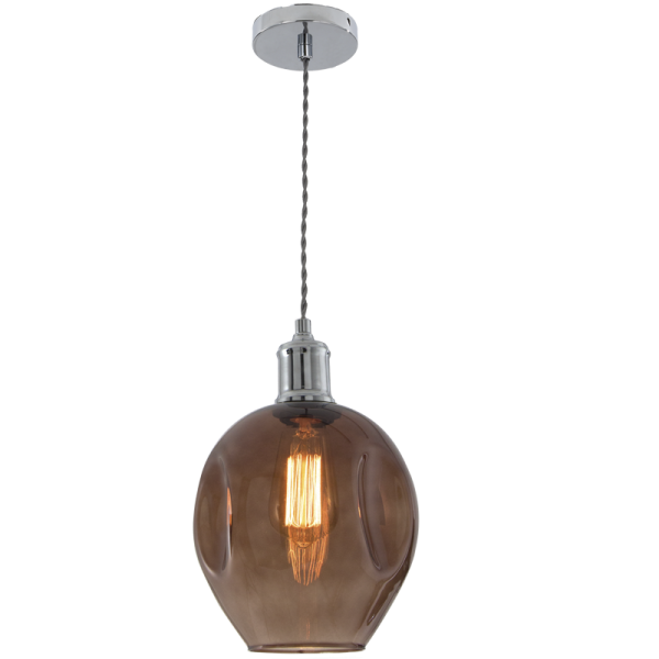 Polished Chrome Pendant with Smoke Colour Glass PENBS611