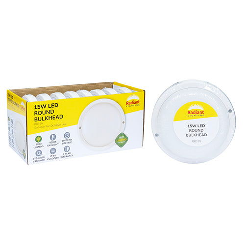 Radiant Round Bulkhead LED 15W 1000lm 6500K (Sell in PDQ of 8 only)