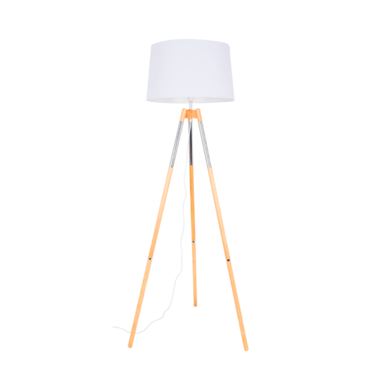 Wood and Polished Chrome Standing Lamp with White SL084 CHROME