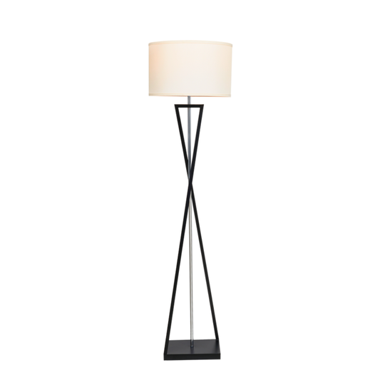 Metal Floor Lamp with Polished Chrome Centre Rod with Beige Fabric Shade SL420 BLACK