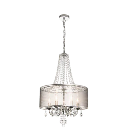 Polished Chrome Pendant with Crystals and Transparent Silver Shade PENBS549