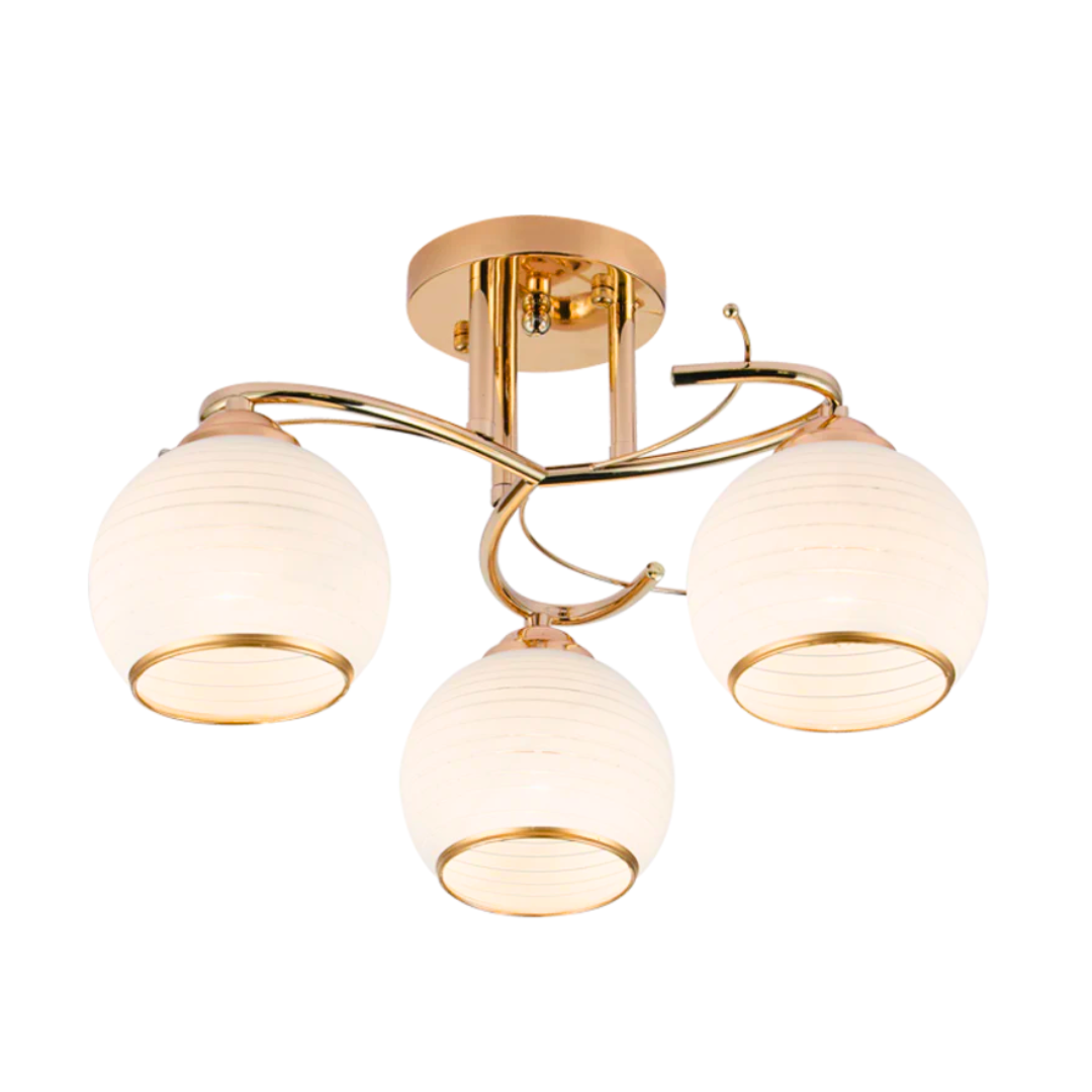 Ceiling Fitting with Gold and white Patterned Glass CFBS195/3