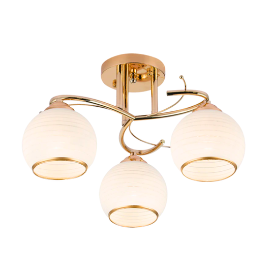 Ceiling Fitting with Gold and white Patterned Glass CFBS195/3