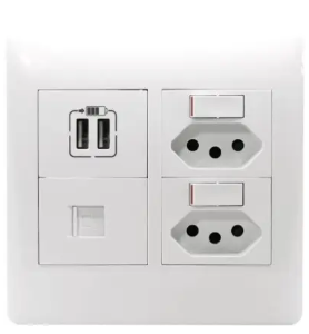Ysalis New RSA Socket Switched x 2 + USB x 2 + Data 4x4 White - PYNSUD44WHT